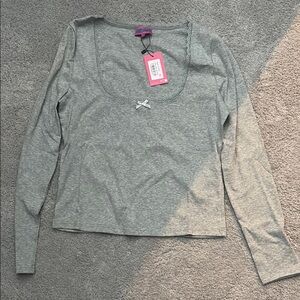 Edikted Gray Fitted Tie Front Blouse